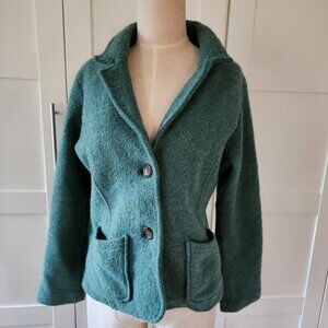 Lands' End Green 100% Boiled Wool Cardigan Jacket Blazer Petite 16P